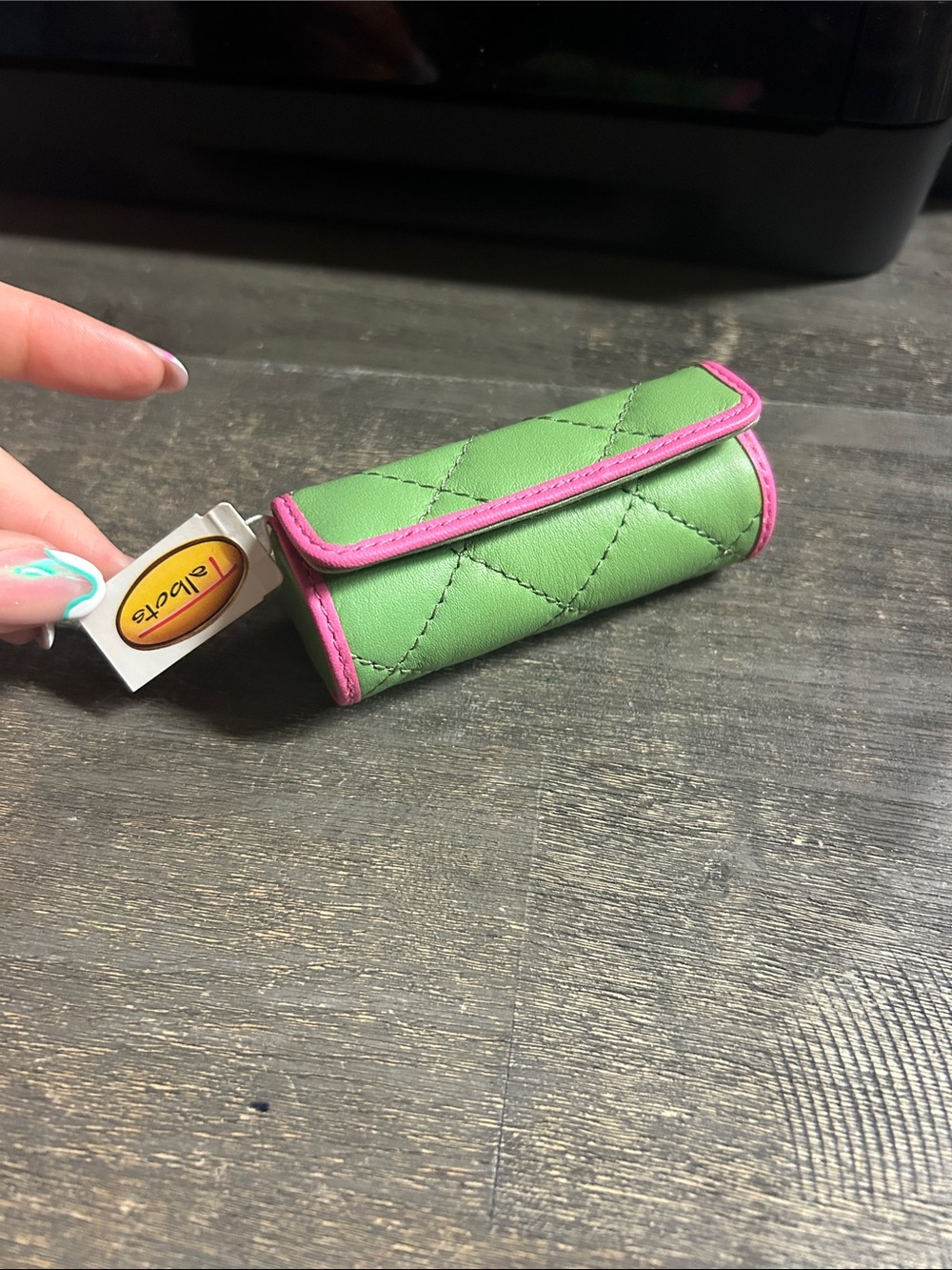 Talbots Green Quilted Makeup Case with Pink Trim
